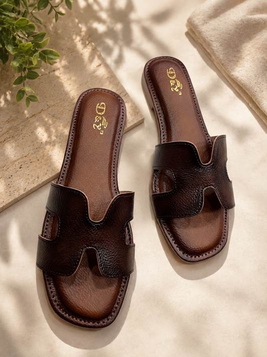 Elegant Brown H-Cut Flat Slippers for Women